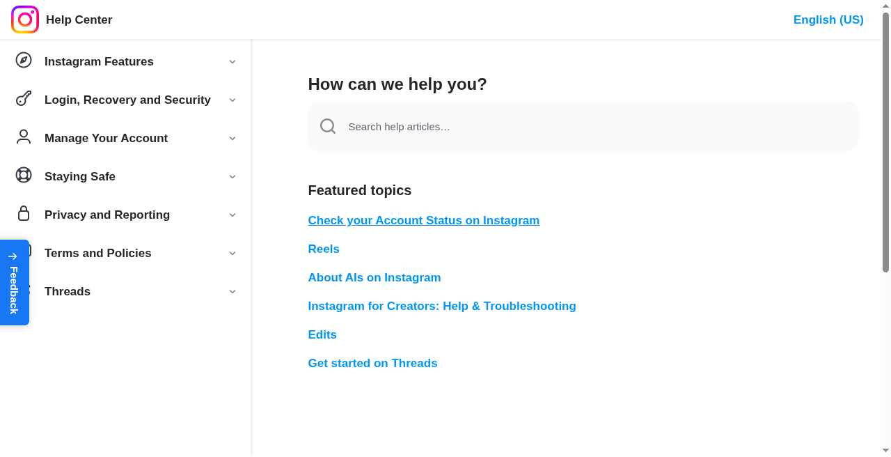 Instagram Help Center guidance