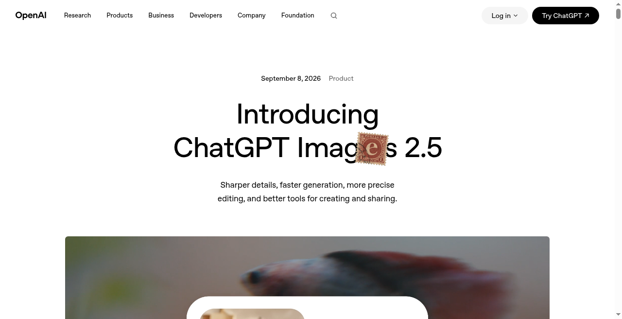 OpenAI ChatGPT Images 2.5 announcement page hero dated September 8, 2026
