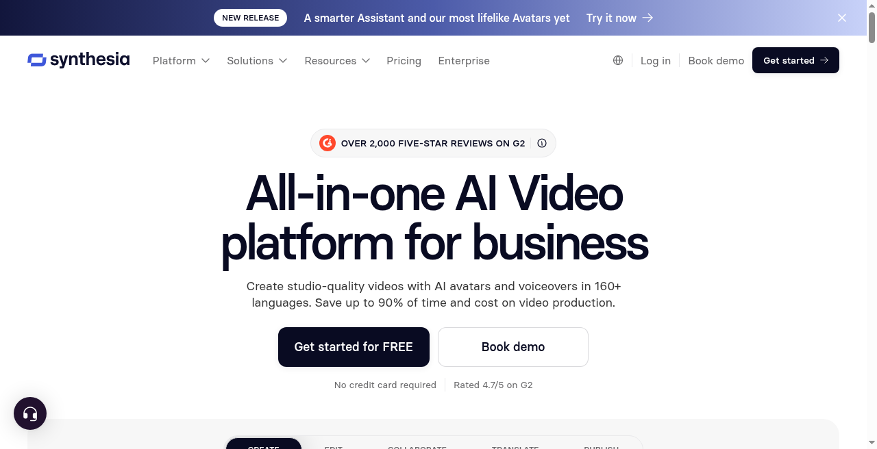 Synthesia AI avatar homepage