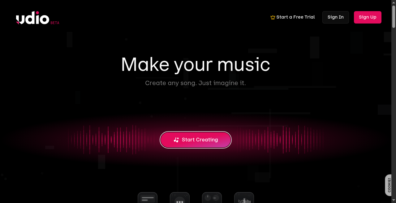 Udio homepage for AI song generation