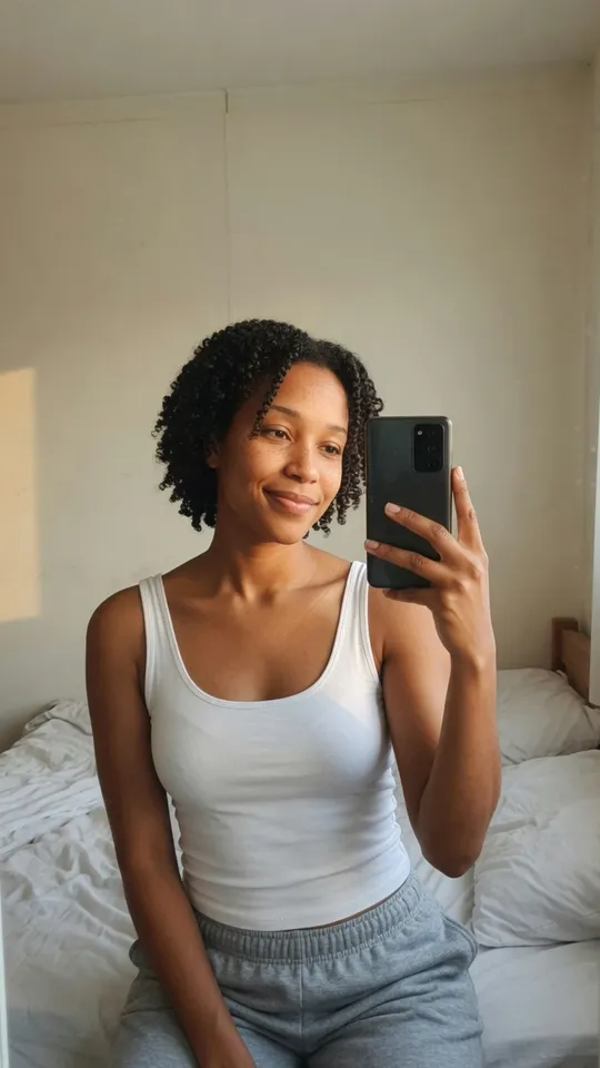 The character taking a mirror selfie