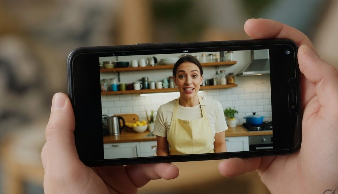 A talking-head clip playing on a phone — the kind of video auto captions are for